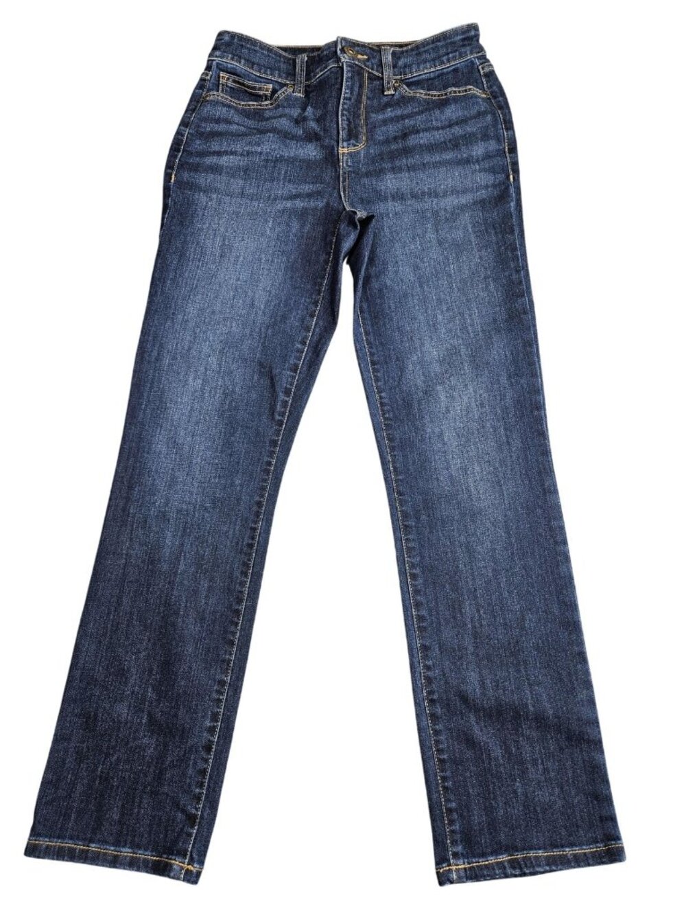 St. John's Bay Straight Leg Jeans Womens 4 Short Blue Med Wash Mid Rise Stretch